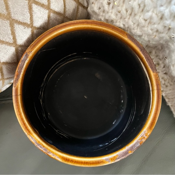 VINTAGE Rustic GLAZED Crackle CERAMIC Amber BOWL - Picture 6 of 15